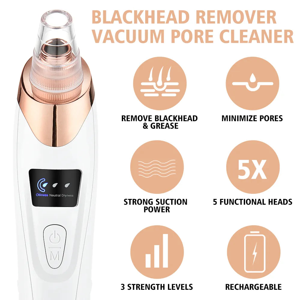 (5-tlg. Set) Elektrischer USB Gesichtsreiniger / Pflegepeeler / Mitesserentferner - Weiss / Rosa