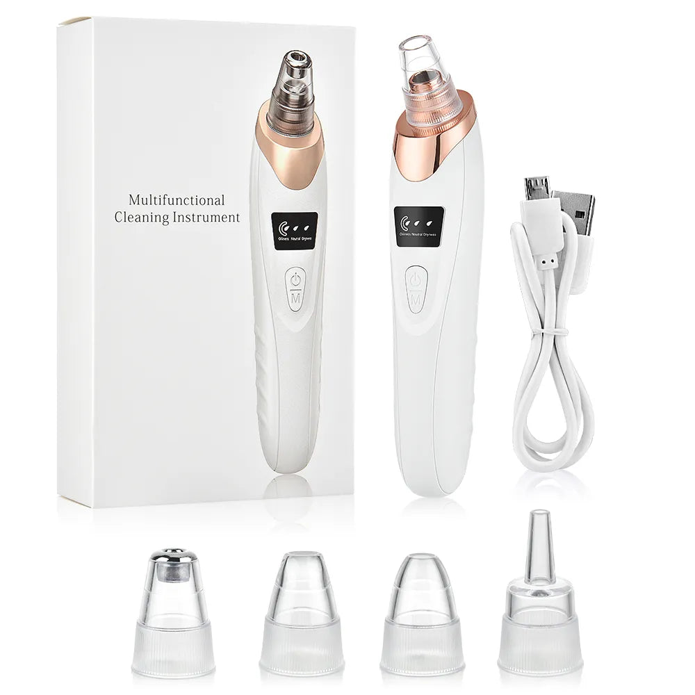 (5-tlg. Set) Elektrischer USB Gesichtsreiniger / Pflegepeeler / Mitesserentferner - Weiss / Rosa