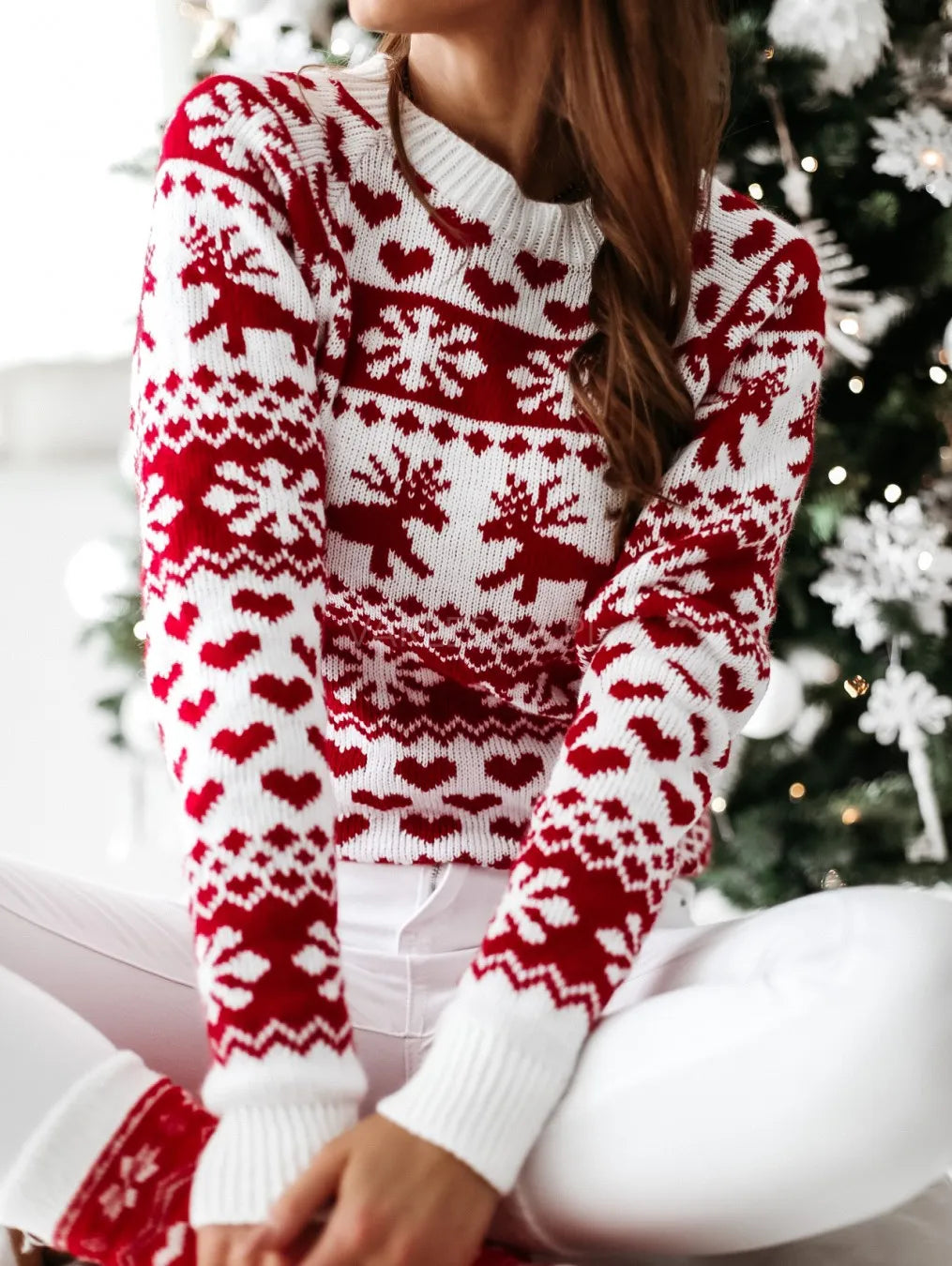 Hot Christmas Women Sweater Santa Claus Xmas Printing Long Sleeve O-neck Christmas Knitting Pullover Sweater Top Jumper Knitwear