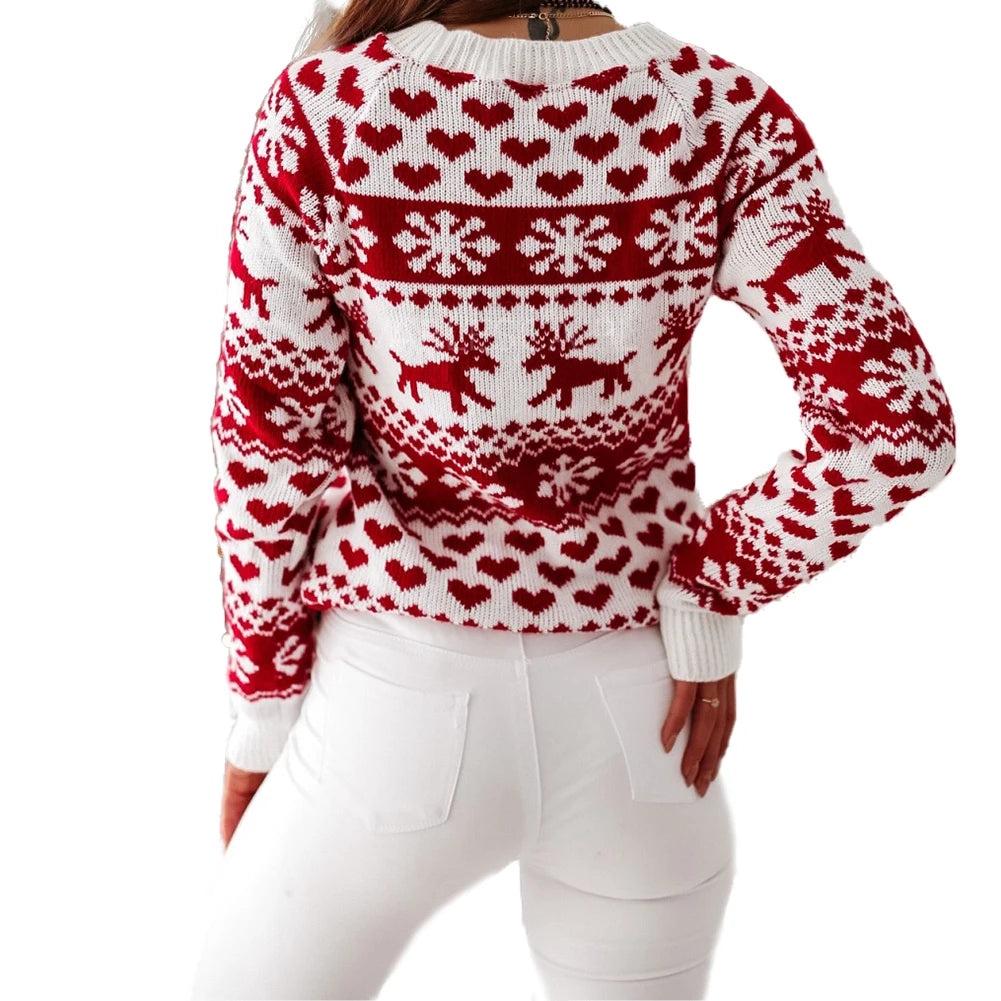 Hot Christmas Women Sweater Santa Claus Xmas Printing Long Sleeve O-neck Christmas Knitting Pullover Sweater Top Jumper Knitwear