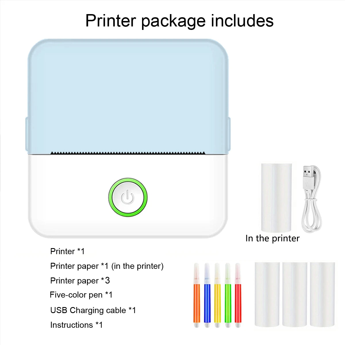 Mini Portabl Printer Inkless Sticker Maker, Free Cut Small Pocket Printer, Portable Thermal Printer for Photo Journal Notes Memo