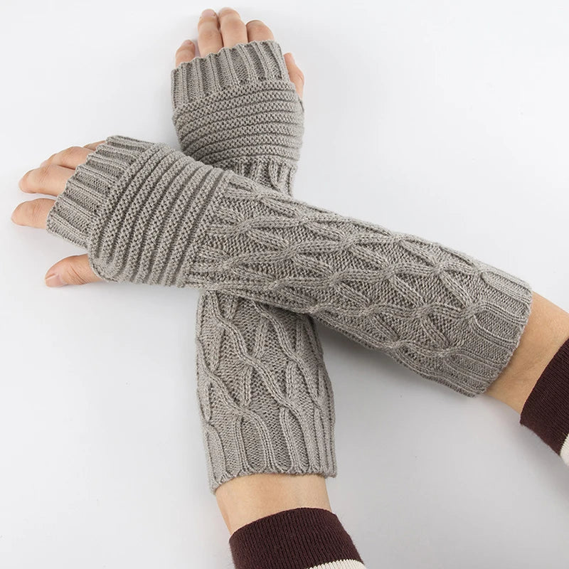 Women's Knitted Long Hand Gloves Warm Embroidered Winter Gloves Fingerless Gloves For Women Girl Guantes Invierno Mujer Luvas