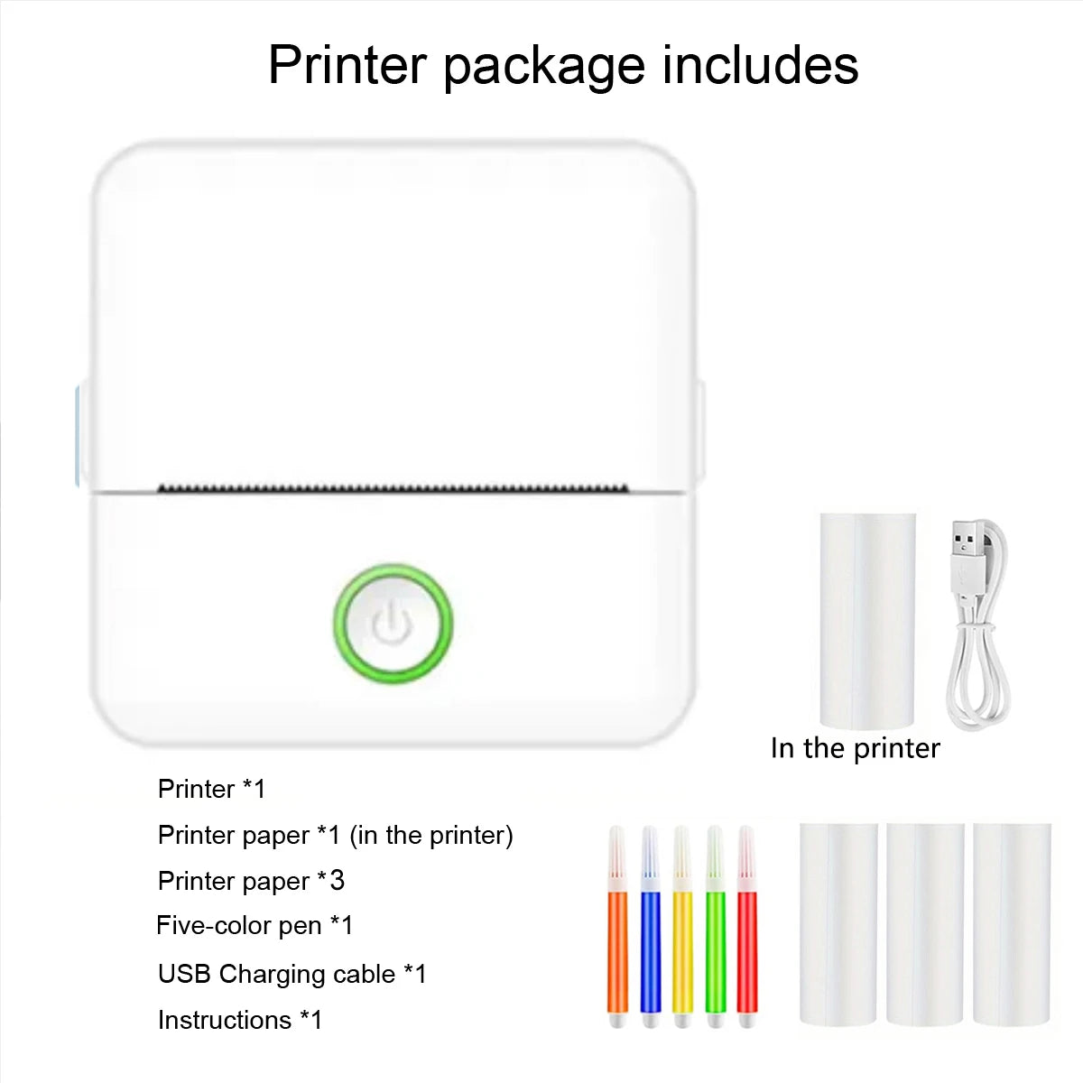 Mini Portabl Printer Inkless Sticker Maker, Free Cut Small Pocket Printer, Portable Thermal Printer for Photo Journal Notes Memo