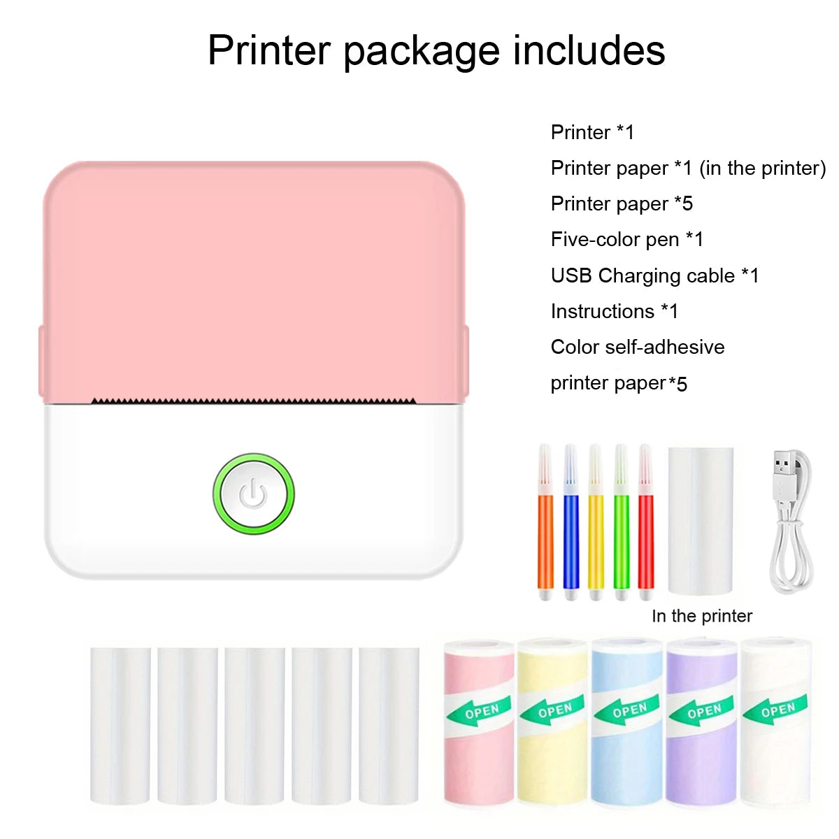 Mini Portabl Printer Inkless Sticker Maker, Free Cut Small Pocket Printer, Portable Thermal Printer for Photo Journal Notes Memo