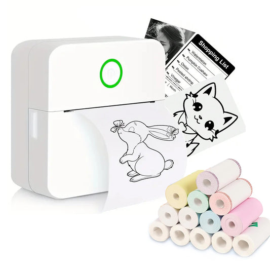 Mini Portabl Printer Inkless Sticker Maker, Free Cut Small Pocket Printer, Portable Thermal Printer for Photo Journal Notes Memo