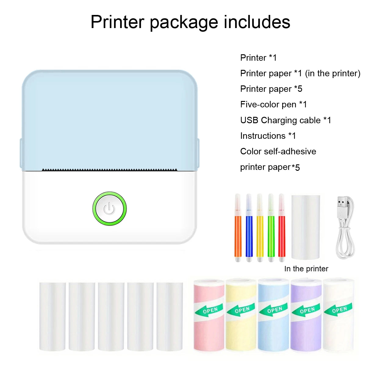 Mini Portabl Printer Inkless Sticker Maker, Free Cut Small Pocket Printer, Portable Thermal Printer for Photo Journal Notes Memo