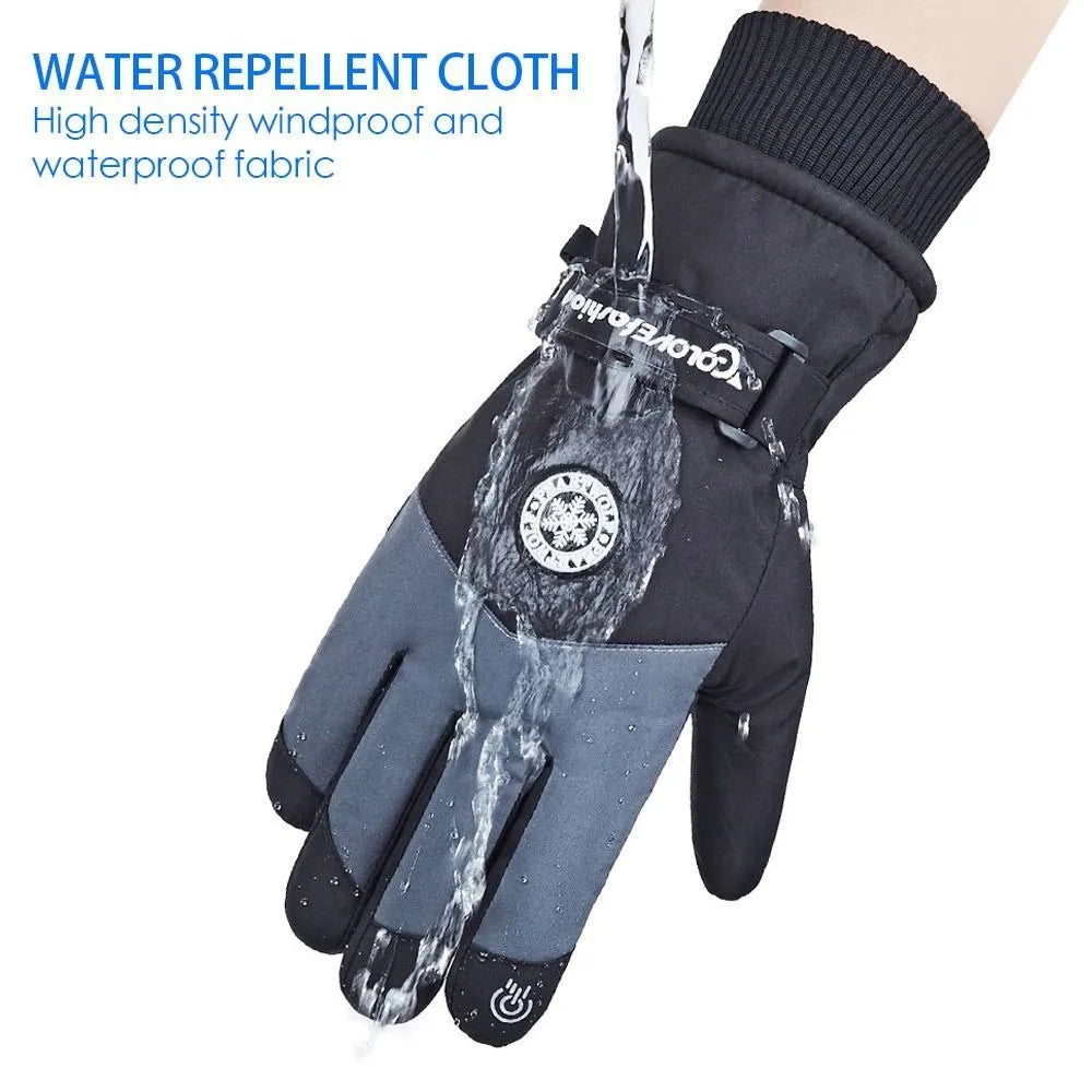 Winter Snowboard Ski Gloves PU Leather Non-slip Touch Screen Waterproof Motorcycle Cycling Fleece Warm Riding Gloves