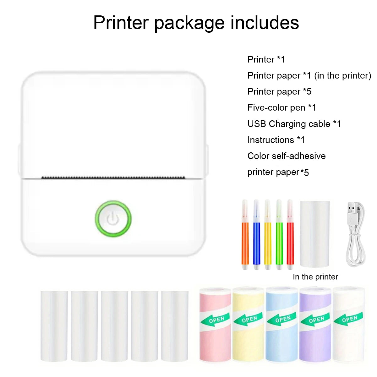 Mini Portabl Printer Inkless Sticker Maker, Free Cut Small Pocket Printer, Portable Thermal Printer for Photo Journal Notes Memo