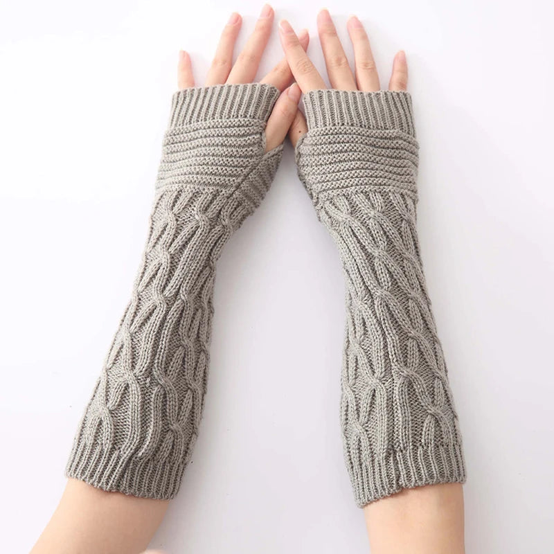 Women's Knitted Long Hand Gloves Warm Embroidered Winter Gloves Fingerless Gloves For Women Girl Guantes Invierno Mujer Luvas