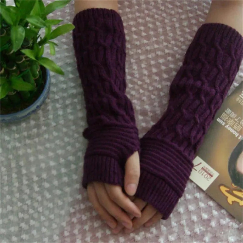 Women's Knitted Long Hand Gloves Warm Embroidered Winter Gloves Fingerless Gloves For Women Girl Guantes Invierno Mujer Luvas